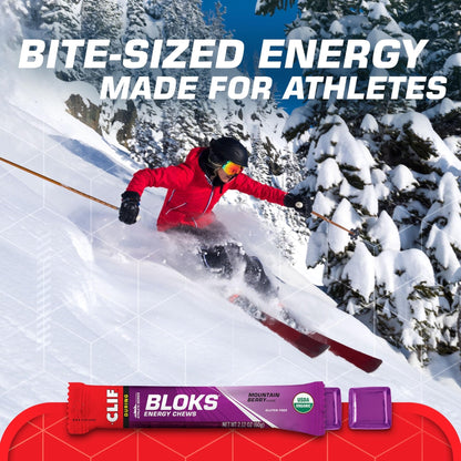 CLIF BLOKS - Mountain Berry Flavor - Energy Chews - Non-GMO - Plant Based - Fast Fuel for Cycling and Running - Quick Carbohydrates and Electrolytes - 2.12 oz. (18 Count) - Maple Wellness Supplements