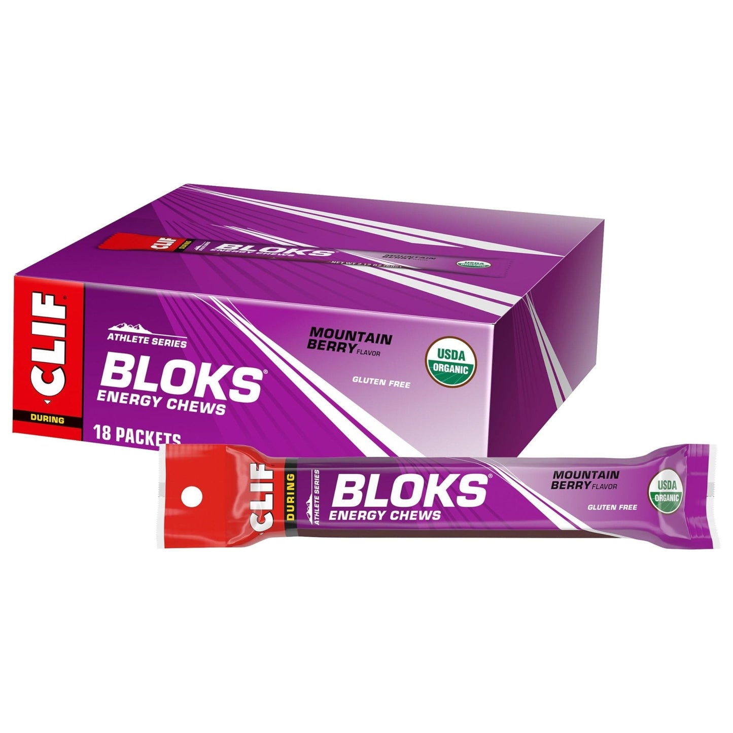 CLIF BLOKS - Mountain Berry Flavor - Energy Chews - Non-GMO - Plant Based - Fast Fuel for Cycling and Running - Quick Carbohydrates and Electrolytes - 2.12 oz. (18 Count) - Maple Wellness Supplements
