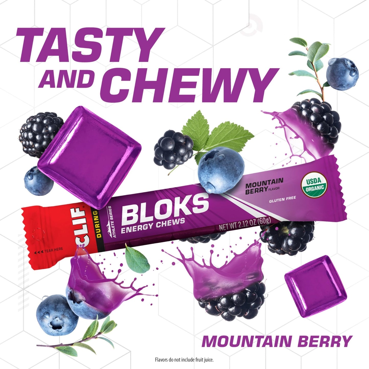 CLIF BLOKS - Mountain Berry Flavor - Energy Chews - Non-GMO - Plant Based - Fast Fuel for Cycling and Running - Quick Carbohydrates and Electrolytes - 2.12 oz. (18 Count) - Maple Wellness Supplements