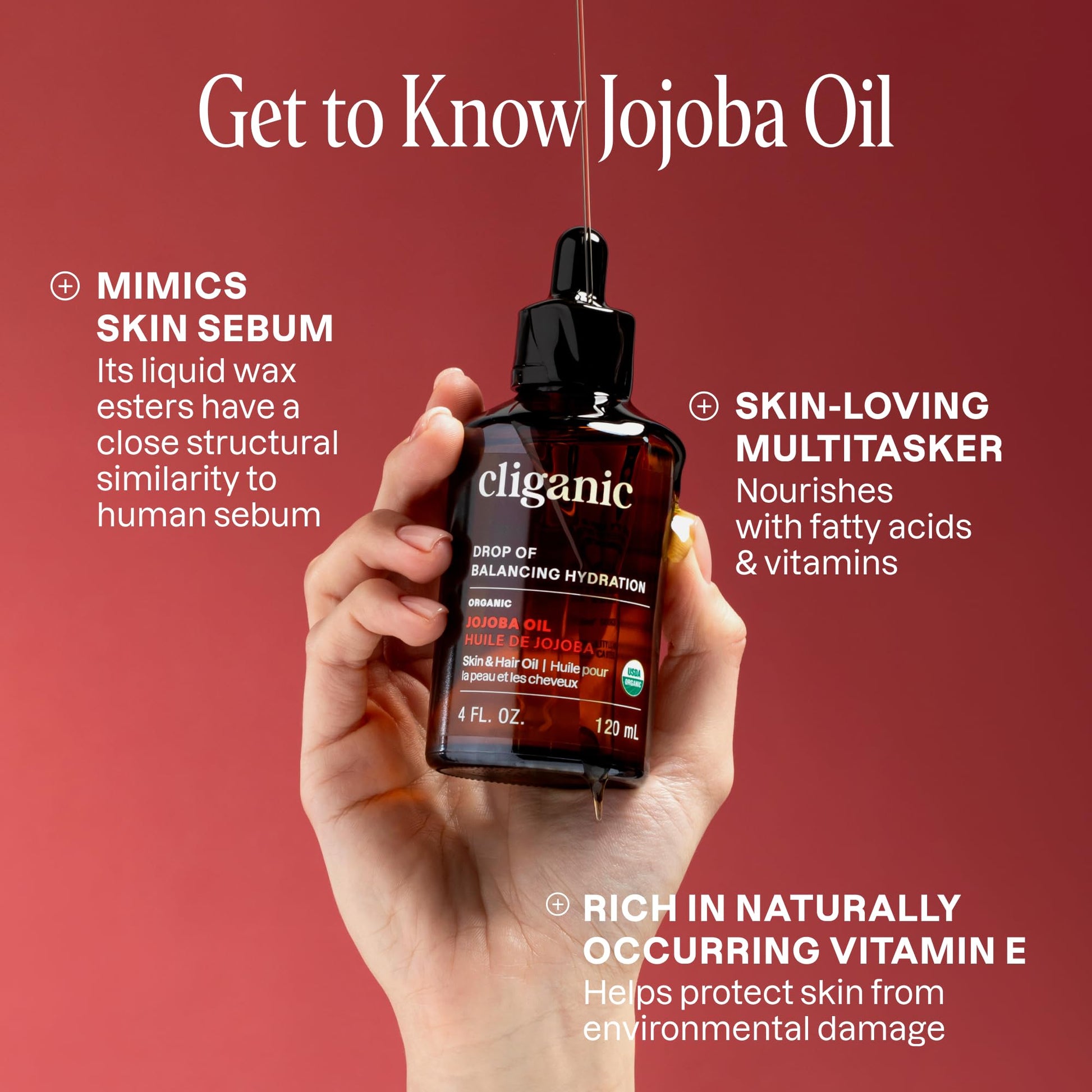 Cliganic Organic Jojoba Oil, 100% Pure (4oz) | Moisturizing for Face, Hair, Skin & Nails - Maple Wellness Supplements