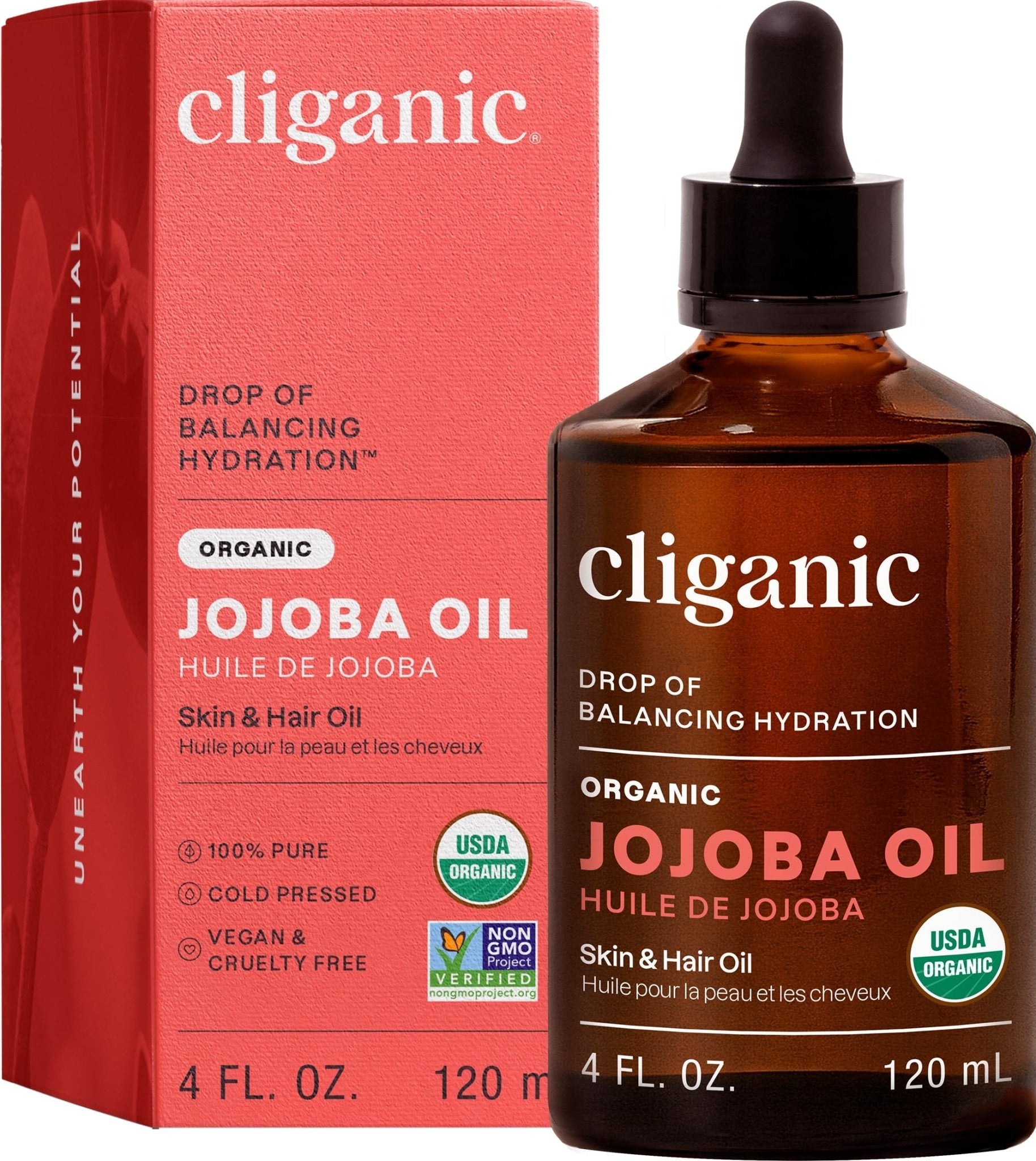 Cliganic Organic Jojoba Oil, 100% Pure (4oz) | Moisturizing for Face, Hair, Skin & Nails - Maple Wellness Supplements