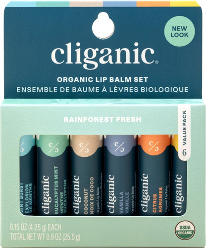 Cliganic Organic Lip Balm Set (6 Flavors) - 100% Natural Hydrating, Moisturizing for Dry Cracked Lips, Stocking Stuffer Gift for Men & Women - Maple Wellness Supplements