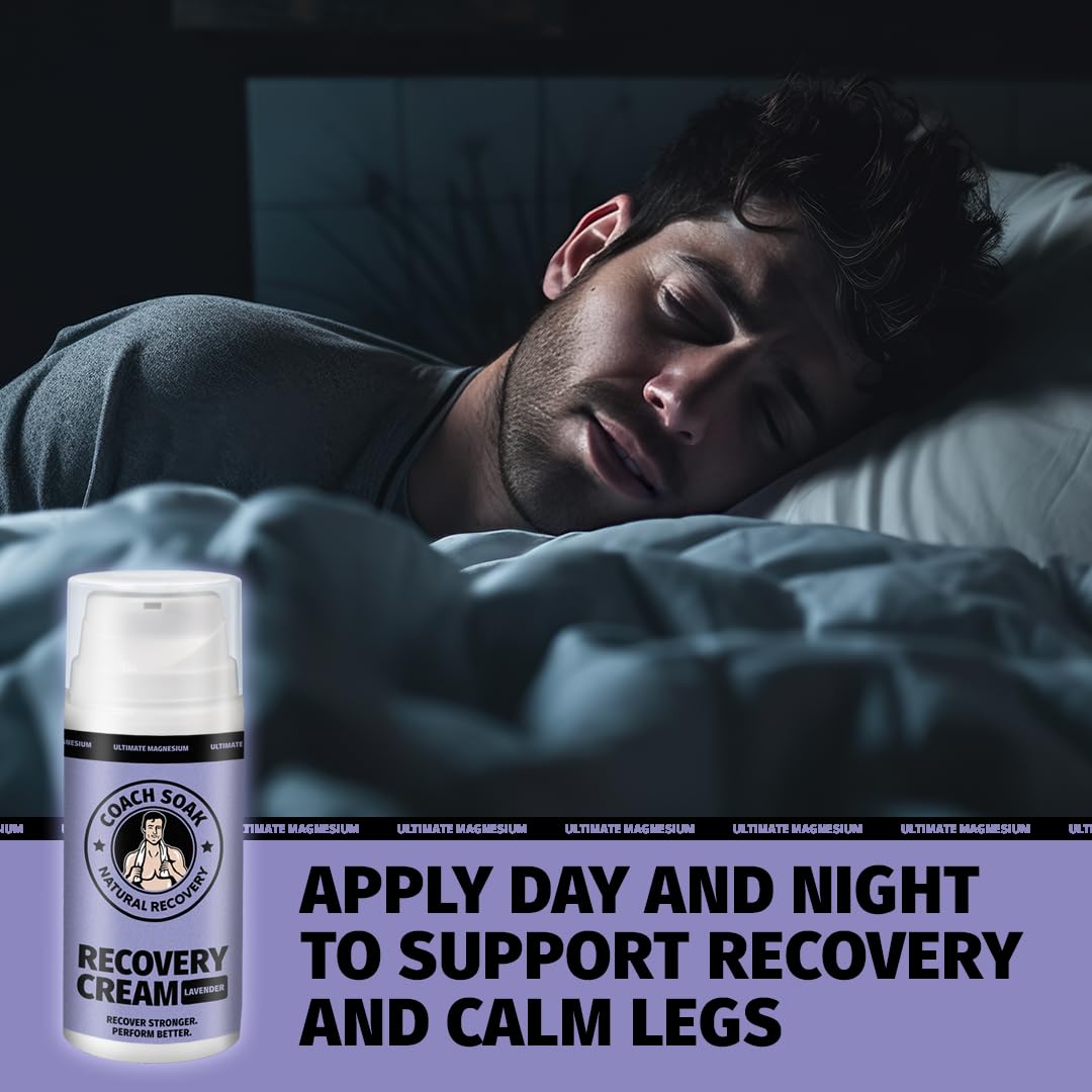 Coach Soak Magnesium Cream with MSM in Pump Bottle - Natural Recovery Cream with Magnesium Chloride & Menthol - Fast-Absorbing for Muscles & Joints, Lavender 3.4oz - Maple Wellness Supplements