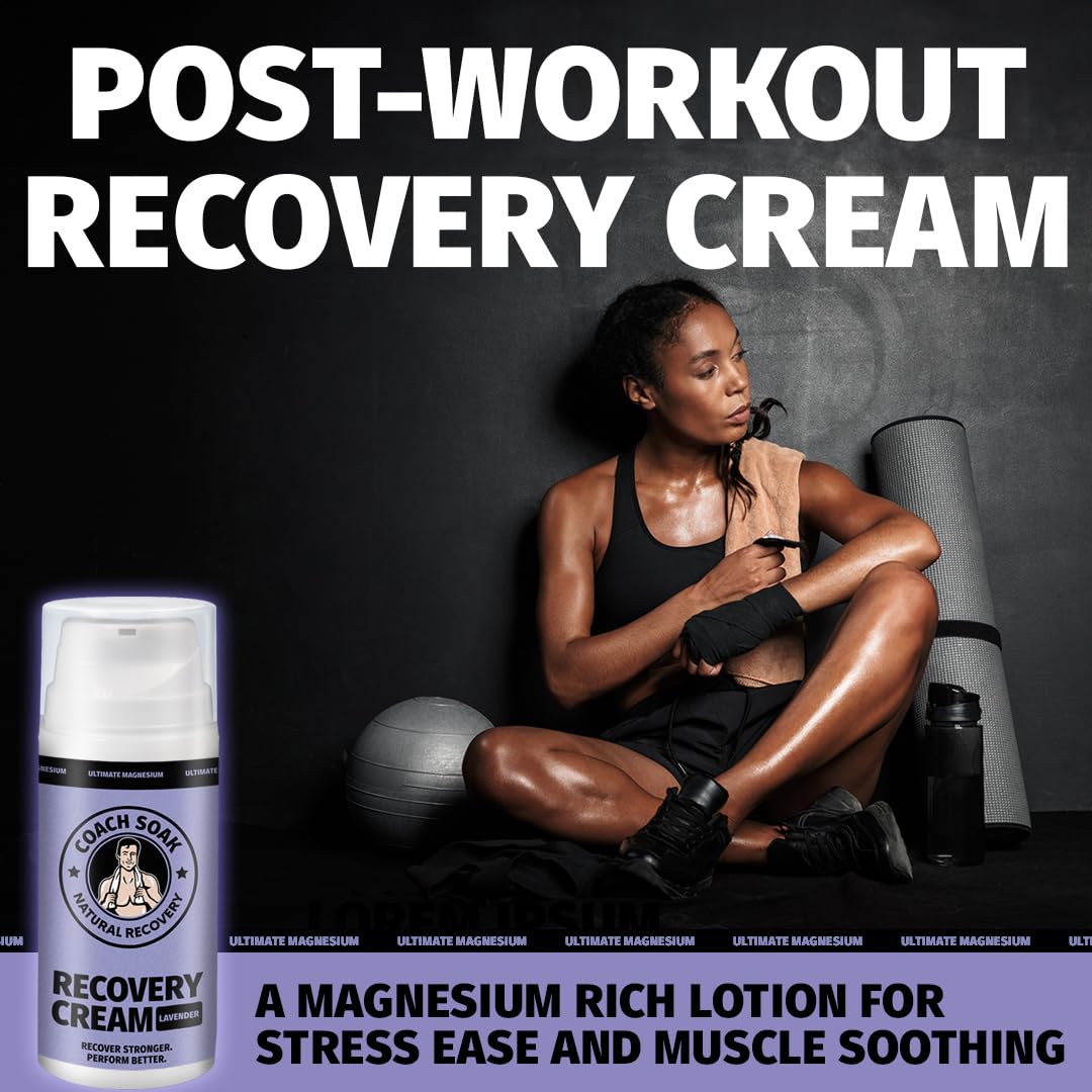Coach Soak Magnesium Cream with MSM in Pump Bottle - Natural Recovery Cream with Magnesium Chloride & Menthol - Fast-Absorbing for Muscles & Joints, Lavender 3.4oz - Maple Wellness Supplements