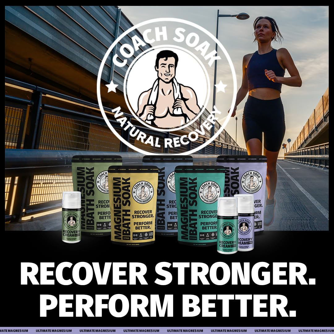 Coach Soak Magnesium Cream with MSM in Pump Bottle - Natural Recovery Cream with Magnesium Chloride & Menthol - Fast-Absorbing for Muscles & Joints, Lavender 3.4oz - Maple Wellness Supplements