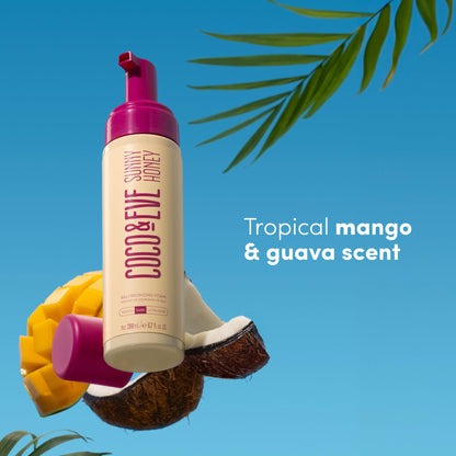 Coco & Eve Sunny Honey Self Tanner Foam - (Medium) Fast Drying, Streak-Free Sunless Tanning Mousse, Tropically Scented Lightweight Natural Looking Tan - Maple Wellness Supplements