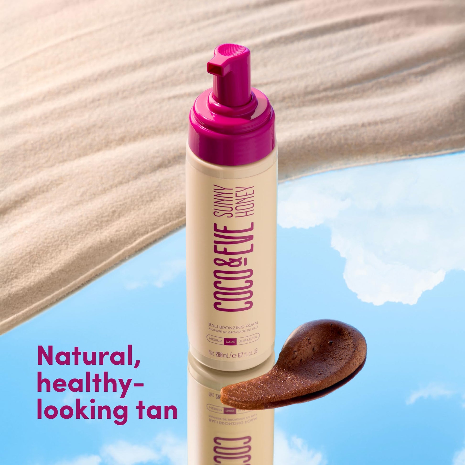 Coco & Eve Sunny Honey Self Tanner Foam - (Medium) Fast Drying, Streak-Free Sunless Tanning Mousse, Tropically Scented Lightweight Natural Looking Tan - Maple Wellness Supplements