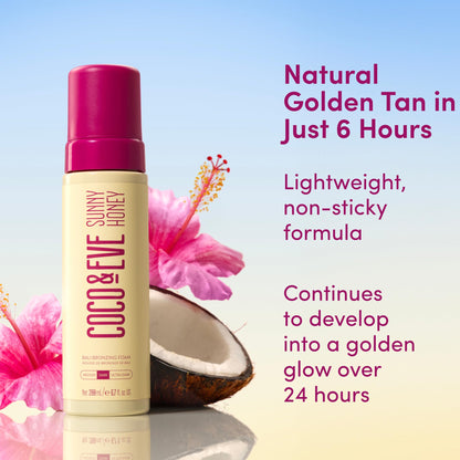Coco & Eve Sunny Honey Self Tanner Foam - (Medium) Fast Drying, Streak-Free Sunless Tanning Mousse, Tropically Scented Lightweight Natural Looking Tan - Maple Wellness Supplements