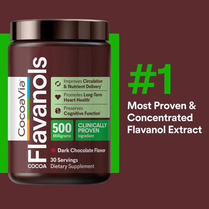 CocoaVia Cocoa Flavanols 500mg – Heart and Brain Support, High Flavanol Cocoa Extract, Boosts Nitric Oxide, Blood Circulation and Memory, Preworkout, Vegan - Maple Wellness Supplements