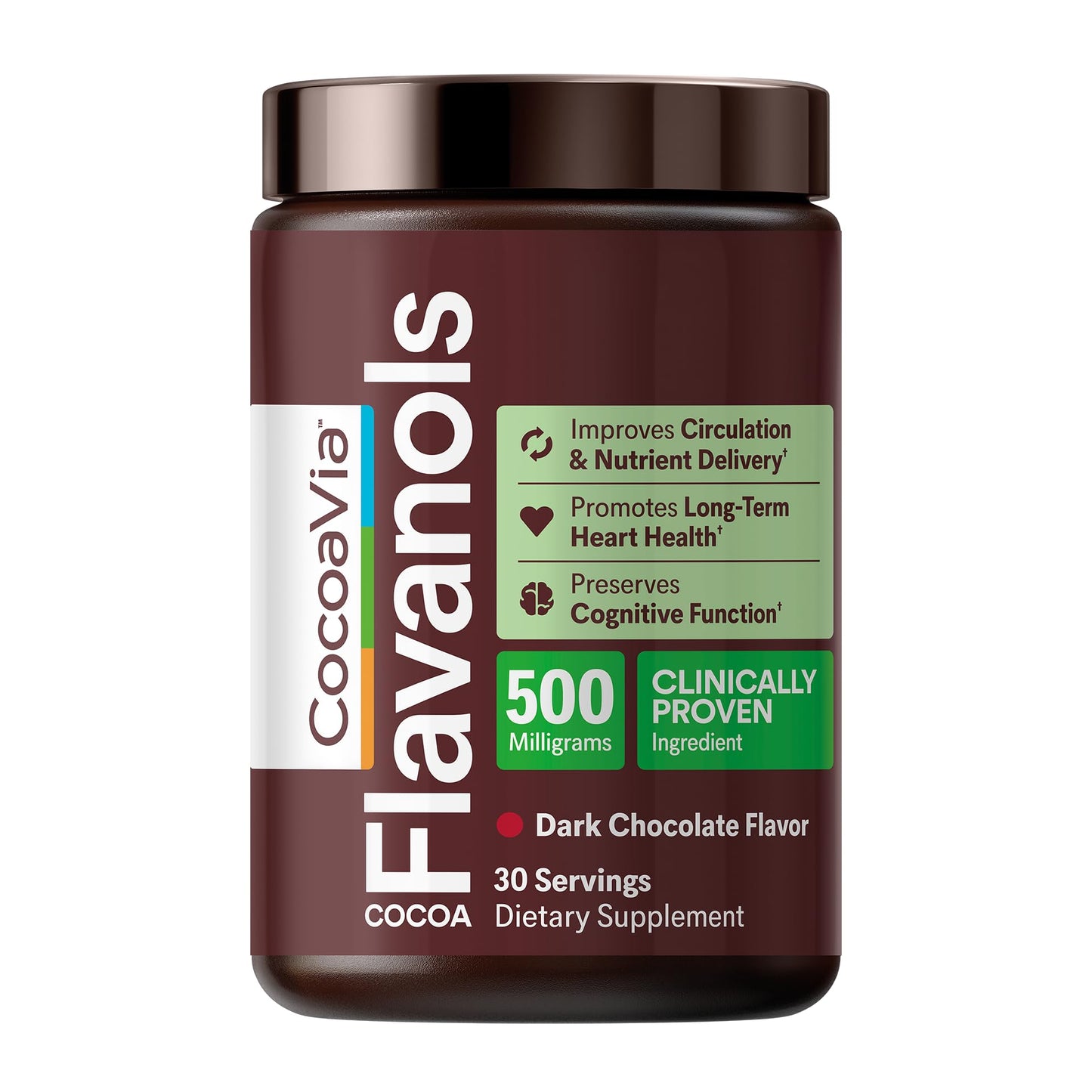 CocoaVia Cocoa Flavanols 500mg – Heart and Brain Support, High Flavanol Cocoa Powder - Maple Wellness Supplements