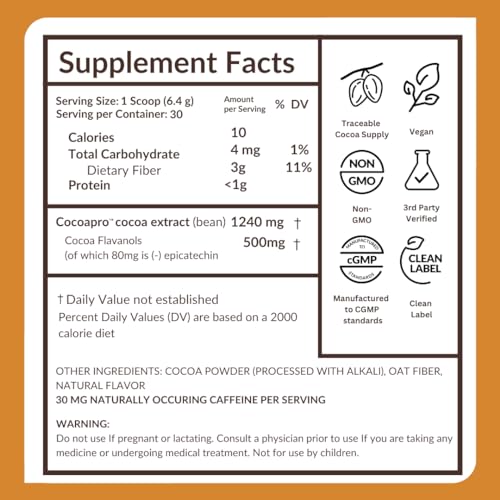 CocoaVia Cocoa Flavanols 500mg – Heart and Brain Support, High Flavanol Cocoa Powder - Maple Wellness Supplements