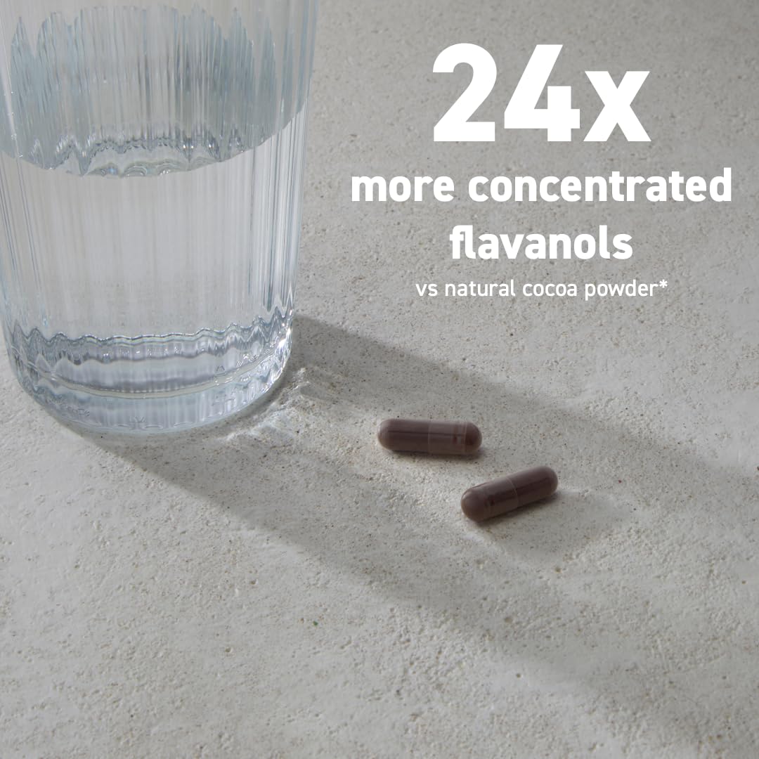 CocoaVia Cocoa Flavanols 500mg – Heart & Brain Support Supplement, High Flavanol Cocoa, Blood Circulation & Memory Booster, Nitric Oxide, Energy & Oxygen Boost, Vegan, Gluten-Free, 60 Capsules - Maple Wellness Supplements