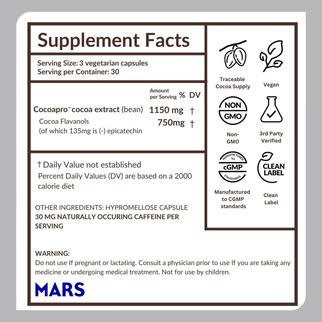 CocoaVia Ultra 750mg Cocoa Flavanols – Heart & Brain Support, Memory & Blood Circulation Booster, High Flavanol Cocoa for Nitric Oxide, Energy & Oxygen Boost - Maple Wellness Supplements