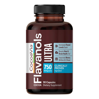 CocoaVia Ultra 750mg Cocoa Flavanols – Heart & Brain Support, Memory & Blood Circulation Booster, High Flavanol Cocoa for Nitric Oxide, Energy & Oxygen Boost - Maple Wellness Supplements
