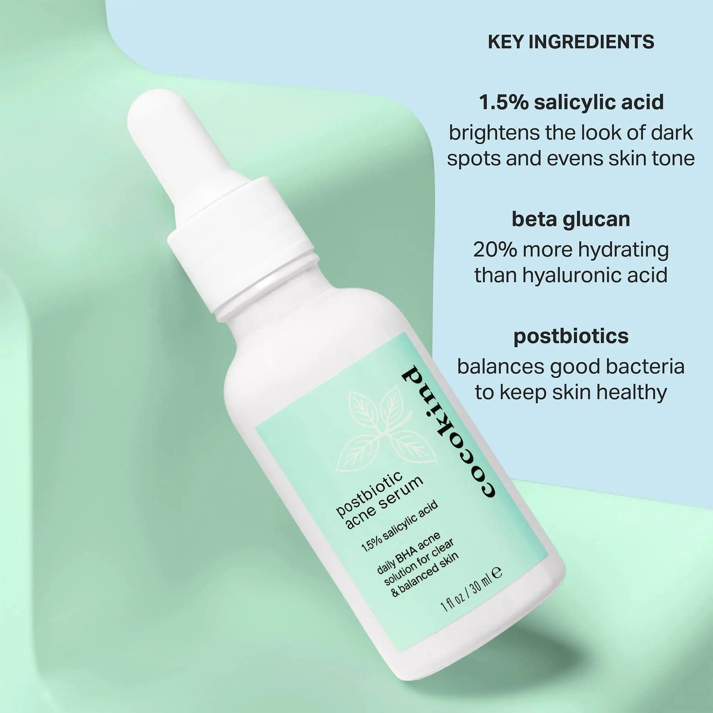 Cocokind Postbiotic Acne Serum, Salicylic Acid Serum and BHA Liquid Exfoliant - Exfoliating, Brightening and Hydrating Serum - Maple Wellness Supplements