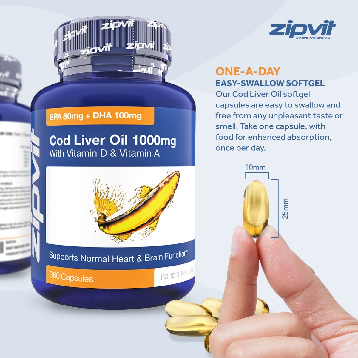Cod Liver Oil 1000mg, 360 Capsules of High Strength Fish Oil, Rich in Omega 3. Supports - Maple Wellness Supplements