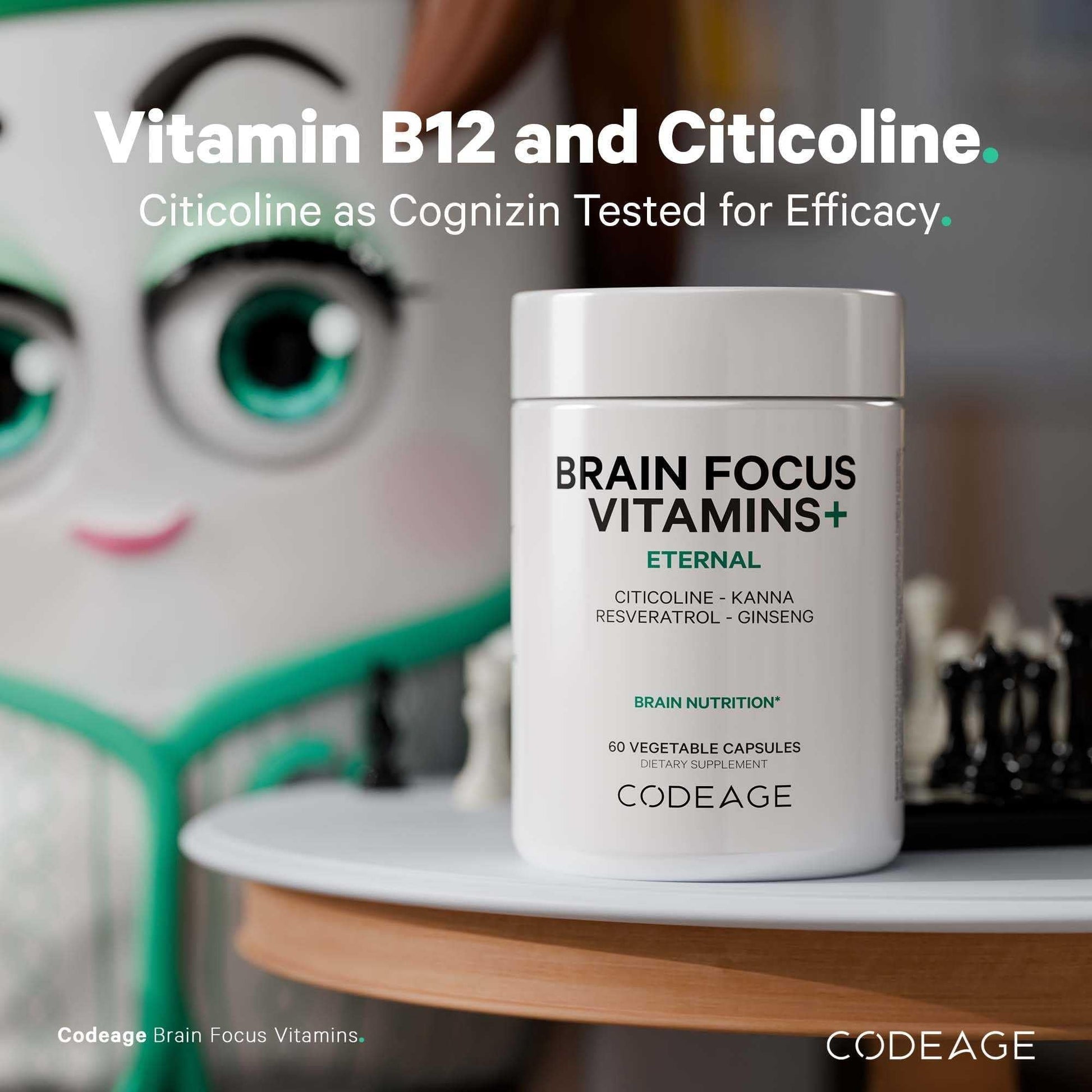 Codeage Brain Focus Vitamins+ Nootropic Supplement with Citicoline as Cognizin, Panax Ginseng, Resveratrol, Gotu Kola, Vitamin B12 Methylcobalamin - Liposomal Delivery - Non-GMO - 60 Capsules - Maple Wellness Supplements