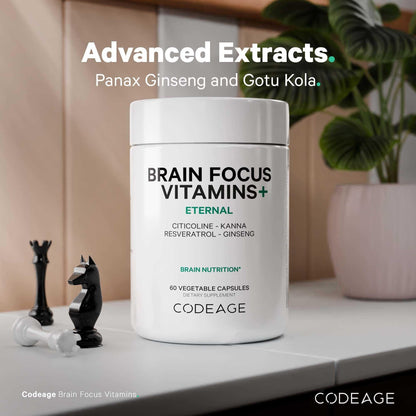Codeage Brain Focus Vitamins+ Nootropic Supplement with Citicoline as Cognizin, Panax Ginseng, Resveratrol, Gotu Kola, Vitamin B12 Methylcobalamin - Liposomal Delivery - Non-GMO - 60 Capsules - Maple Wellness Supplements