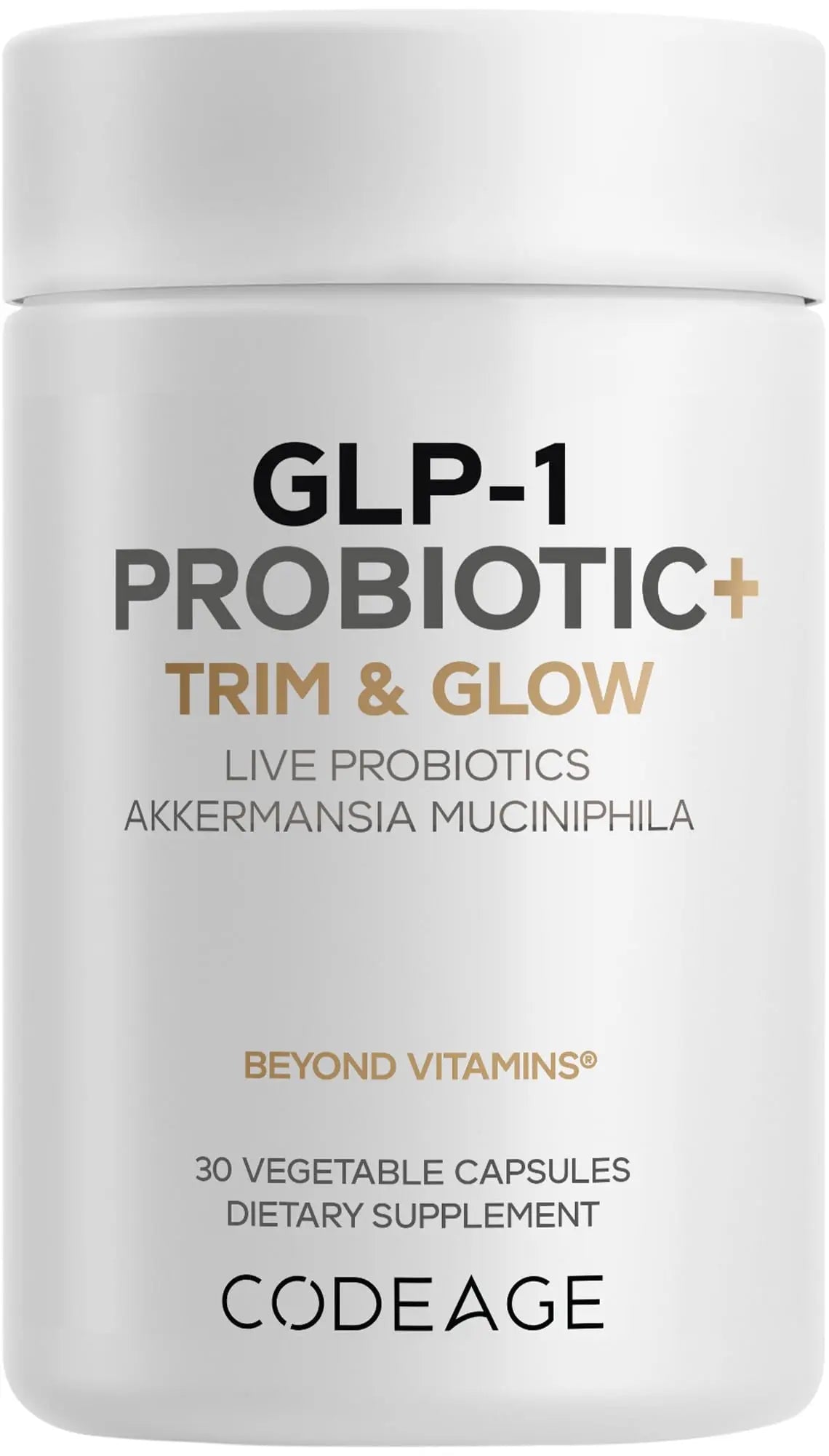 Codeage GLP-1 Probiotic+ - Live Probiotics Akkermansia, Clostridium, Bifidobacterium, Chicory Inulin Probiotic, Prebiotics & Postbiotics Supplement - 500 Million AFU - 30 Capsules - Maple Wellness Supplements