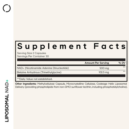 Codeage Liposomal NAD+ Supplement - NAD Nicotinamide Adenine Dinucleotide Coenzyme Pills - 500 mg NAD+ Per Serving & Betaine Anhydrous - Liposomal Delivery - Vegan, Non-GMO, Gluten-Free - 60 Capsules - Maple Wellness Supplements
