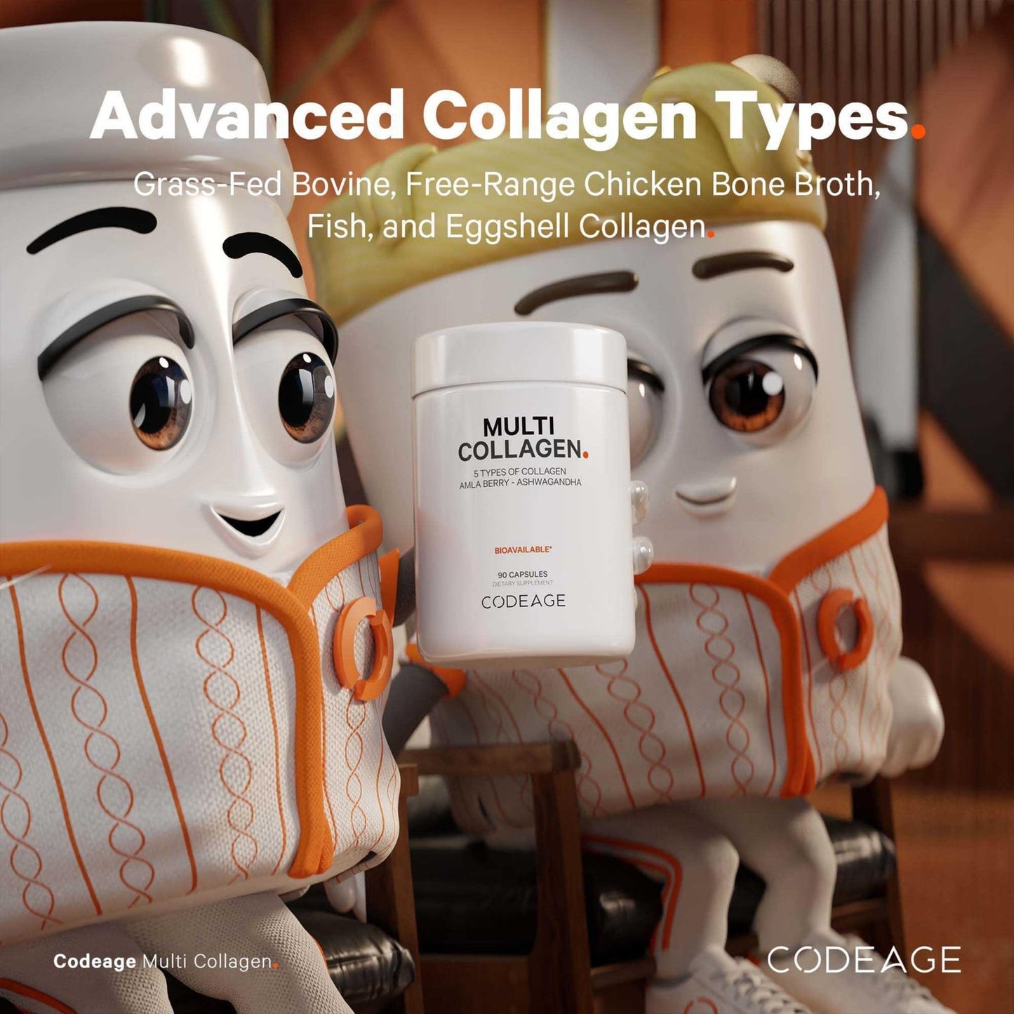 Codeage Multi Collagen Peptides Protein Capsules, 5 Collagen Types, Grass-Fed & Hydrolyzed Bovine Collagen Pills Supplement, Ashwagandha, Amla Berry Vitamins, Collagen Peptides - 90 Capsules - Maple Wellness Supplements