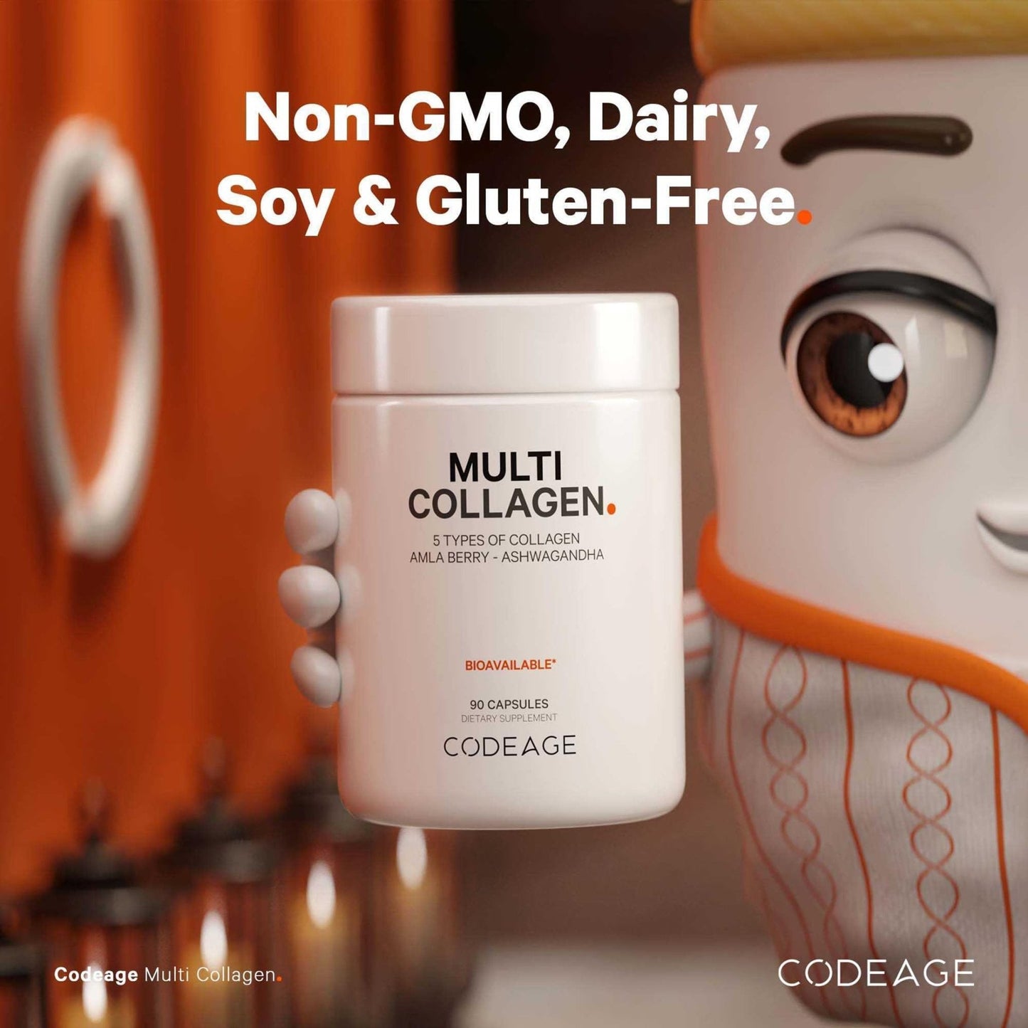 Codeage Multi Collagen Peptides Protein Capsules, 5 Collagen Types, Grass-Fed & Hydrolyzed Bovine Collagen Pills Supplement, Ashwagandha, Amla Berry Vitamins, Collagen Peptides - 90 Capsules - Maple Wellness Supplements