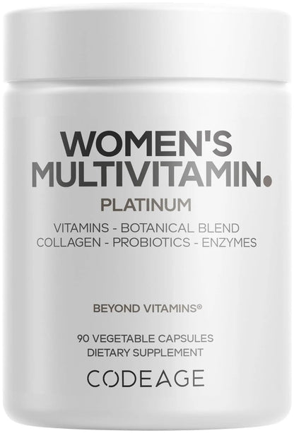 Codeage Women’s Multivitamin Platinum - Vitamins A D3 K1 K2 B12 & Minerals, CoQ10, Skin, Hair & Nails Complex, Collagen, Botanicals, Probiotics - Maple Wellness Supplements