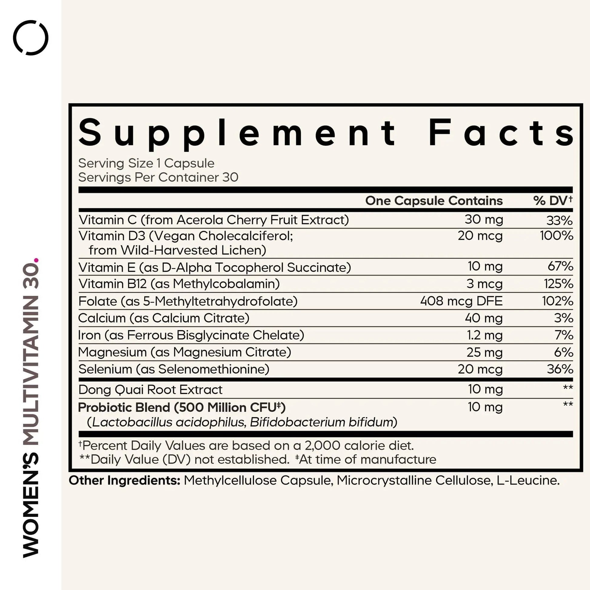 Codeage Women’s Multivitamin - Vitamins A, C, D3, E, B6, B12, Folate, Calcium, Magnesium, Iron, Dong Quai, Probiotics - 1 Capsule Per Serving - Maple Wellness Supplements