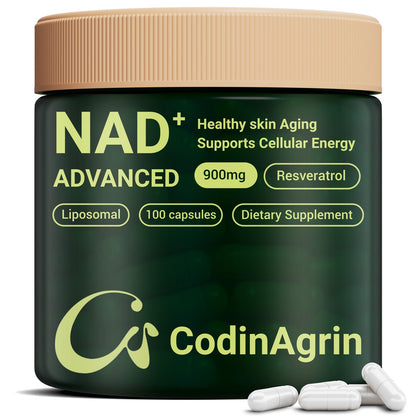 CodinAgrin NAD+ Supplement with Resveratrol 900mg Nicotinamide Adenine Dinucleotide Complex for Cellular Energy Repair, Anti-Aging & Mental Clarity Support, Non-GMO, Vegetarian Friendly, 100 Capsules - Maple Wellness Supplements