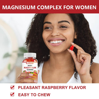 Cofure Triple Magnesium Complex 900 mg, Magnesium Glycinate, Citrate, Malate with Potassium, Calcium, Vitamin B6 for Calm & Sleep - Vegan, Non-GMO, Gluten Free - 120 Raspberry Gummies for Adults - Maple Wellness Supplements