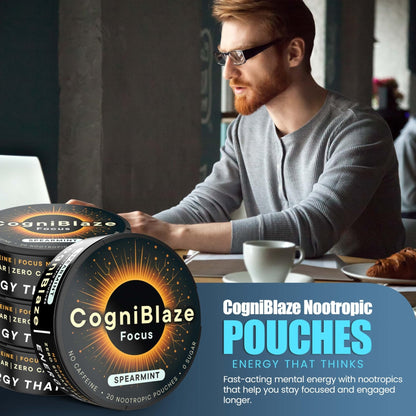 CogniBlaze Nootropic Pouches Caffeine Free (Spearmint) | 80 Focus Pouches for Clarity | 4 Pack (20 Per Can) | Mental Energy Pouches | 25mcg Huperzine A per Nootropic Pouch | Zero Calories - Maple Wellness Supplements