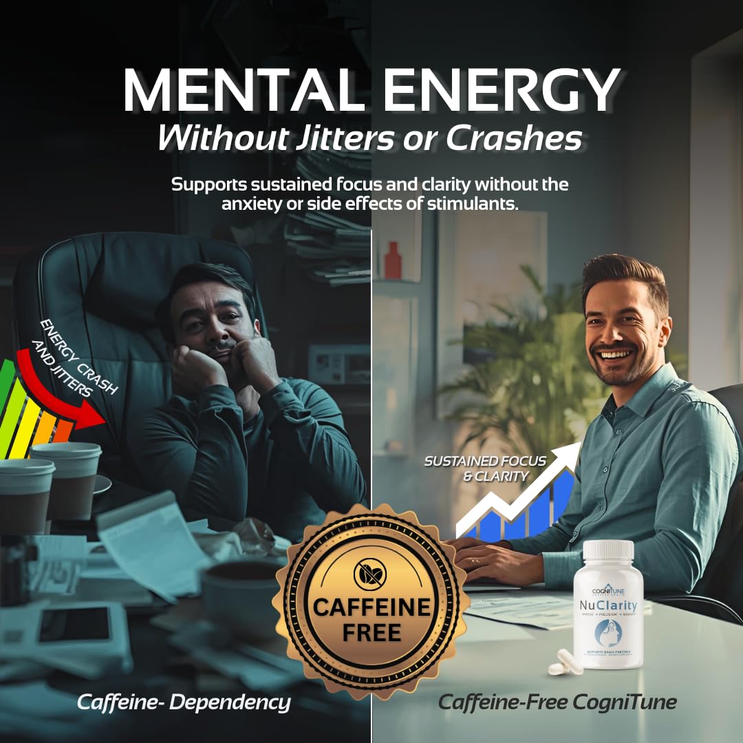 CogniTune NuClarity Brain Supplement for Memory and Focus - Caffeine-Free Nootropic for Mental Clarity Without Jitters - with Ginkgo Biloba, Bacopa Monnieri, Alpha-GPC for Cognitive Support - Maple Wellness Supplements