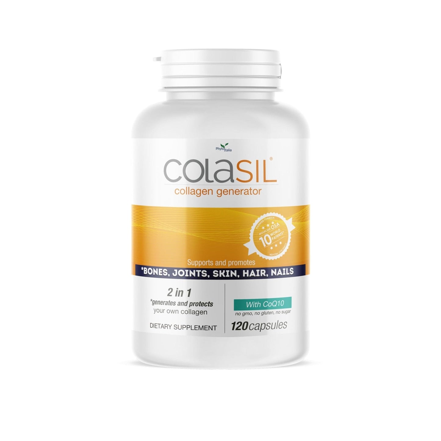 Colasil Collagen Booster Capsules – Organic Silica (OSA) + Hydrolyzed Collagen Generator for Hair, Skin, Nails, Bones & Joints – High Absorption, Non-GMO, Allergen-Free, 120 Capsules (60-Day Supply) - Maple Wellness Supplements