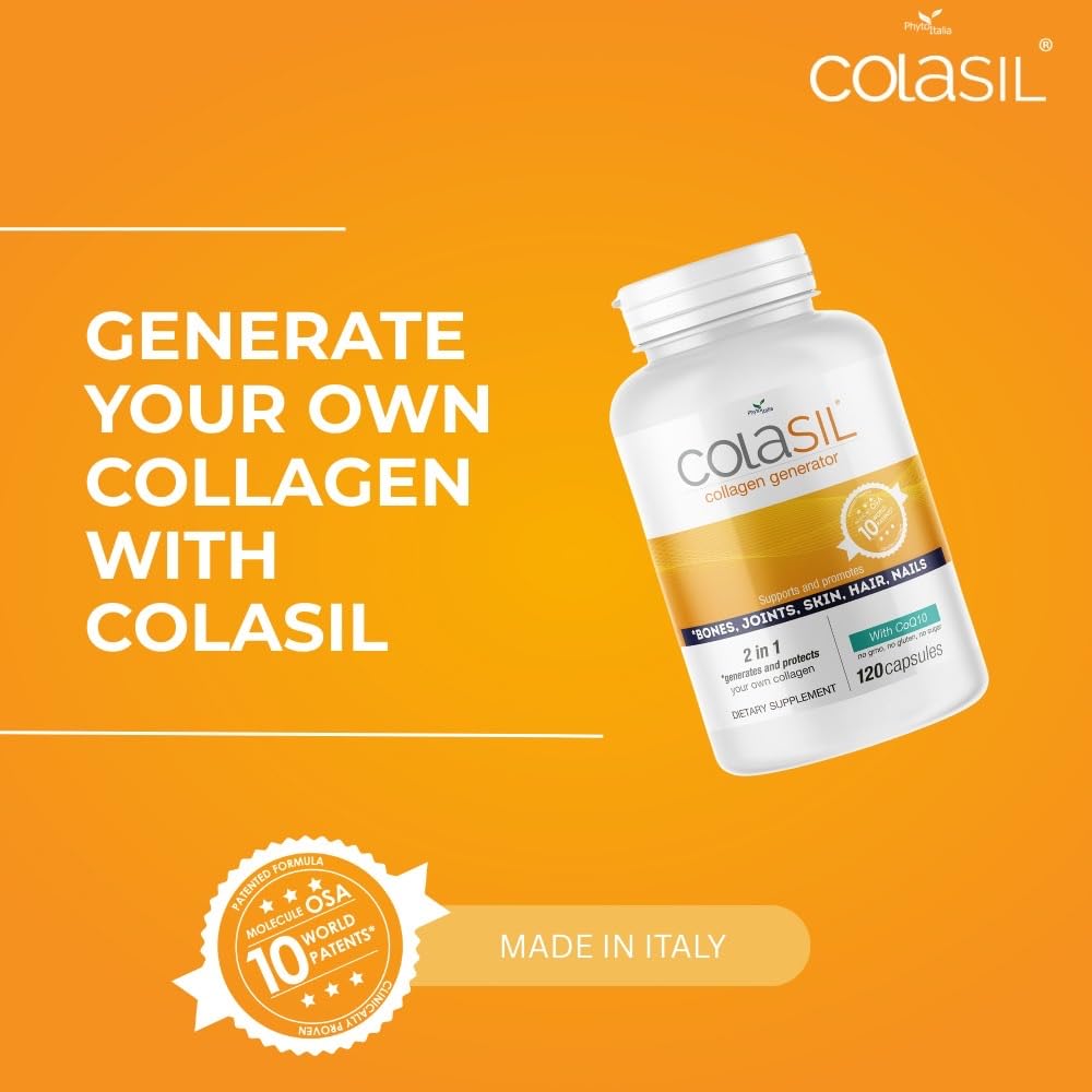 Colasil Collagen Booster Capsules – Organic Silica (OSA) + Hydrolyzed Collagen Generator for Hair, Skin, Nails, Bones & Joints – High Absorption, Non-GMO, Allergen-Free, 120 Capsules (60-Day Supply) - Maple Wellness Supplements