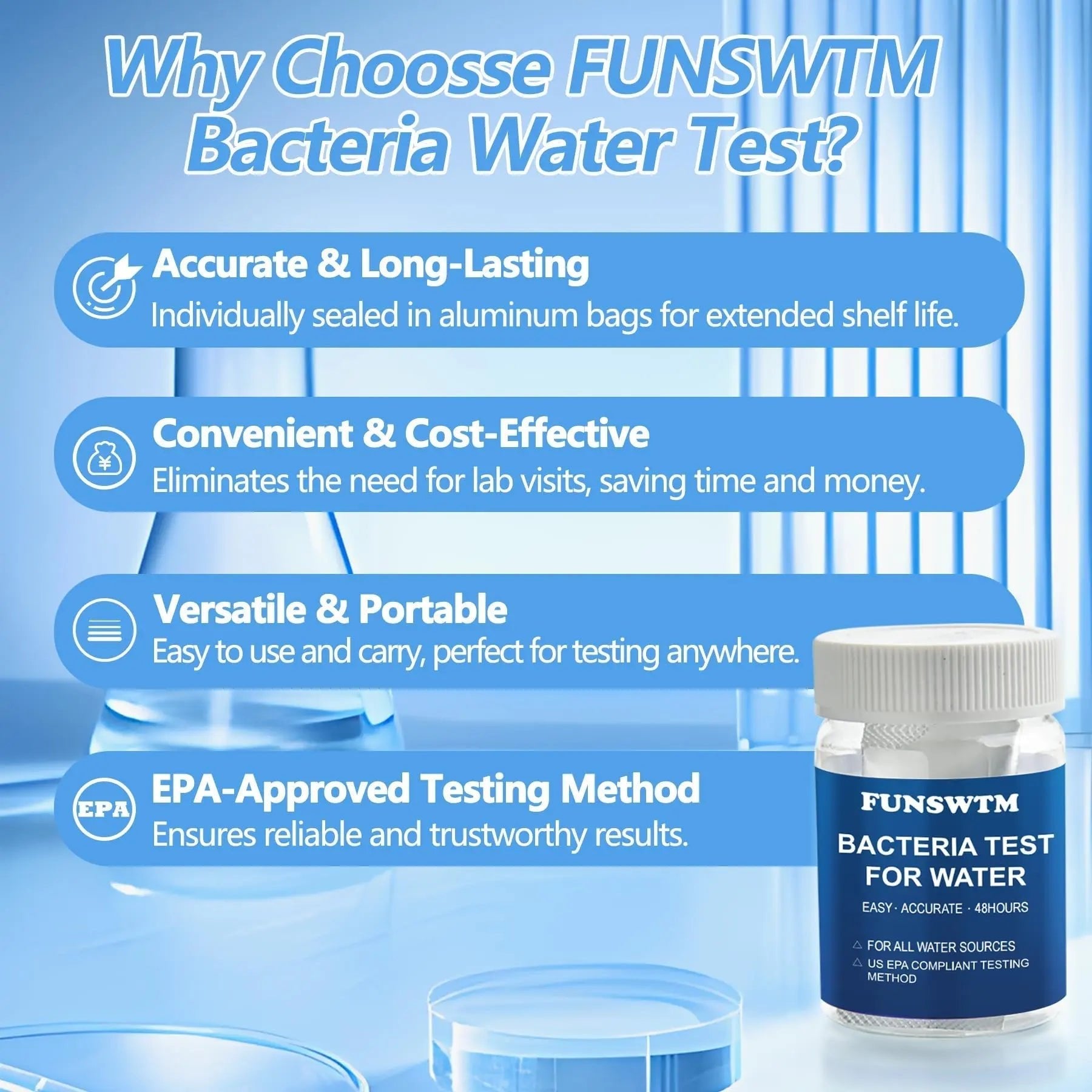 Coliform Bacteria Test Kit: 12-Pack Easy at-Home Well, Tap, Pool, Spring, Pond, Lake Drinking Water Quality Test - Maple Wellness Supplements