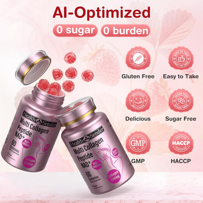 Collagen Gummies-Collagen for Women Men with 1500 mg Collagen Peptides Type I,II,III,V,X, 1000mg NAD, 15000 mcg Biotin, Daily Collagen Supplement Protein Gummies for Hair Skin Nails, Sugar Free - Maple Wellness Supplements