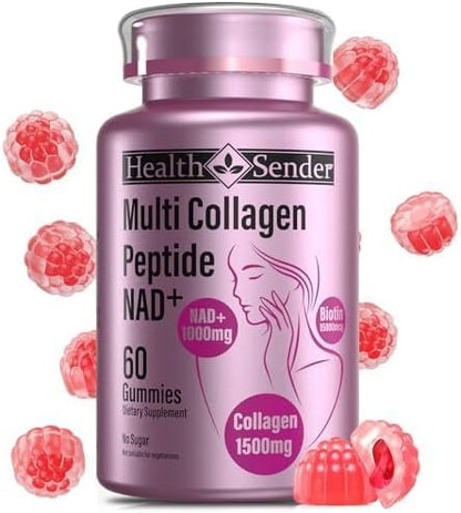 Collagen Gummies-Collagen for Women Men with 1500 mg Collagen Peptides Type I,II,III,V,X, 1000mg NAD, 15000 mcg Biotin, Daily Collagen Supplement Protein Gummies for Hair Skin Nails, Sugar Free - Maple Wellness Supplements