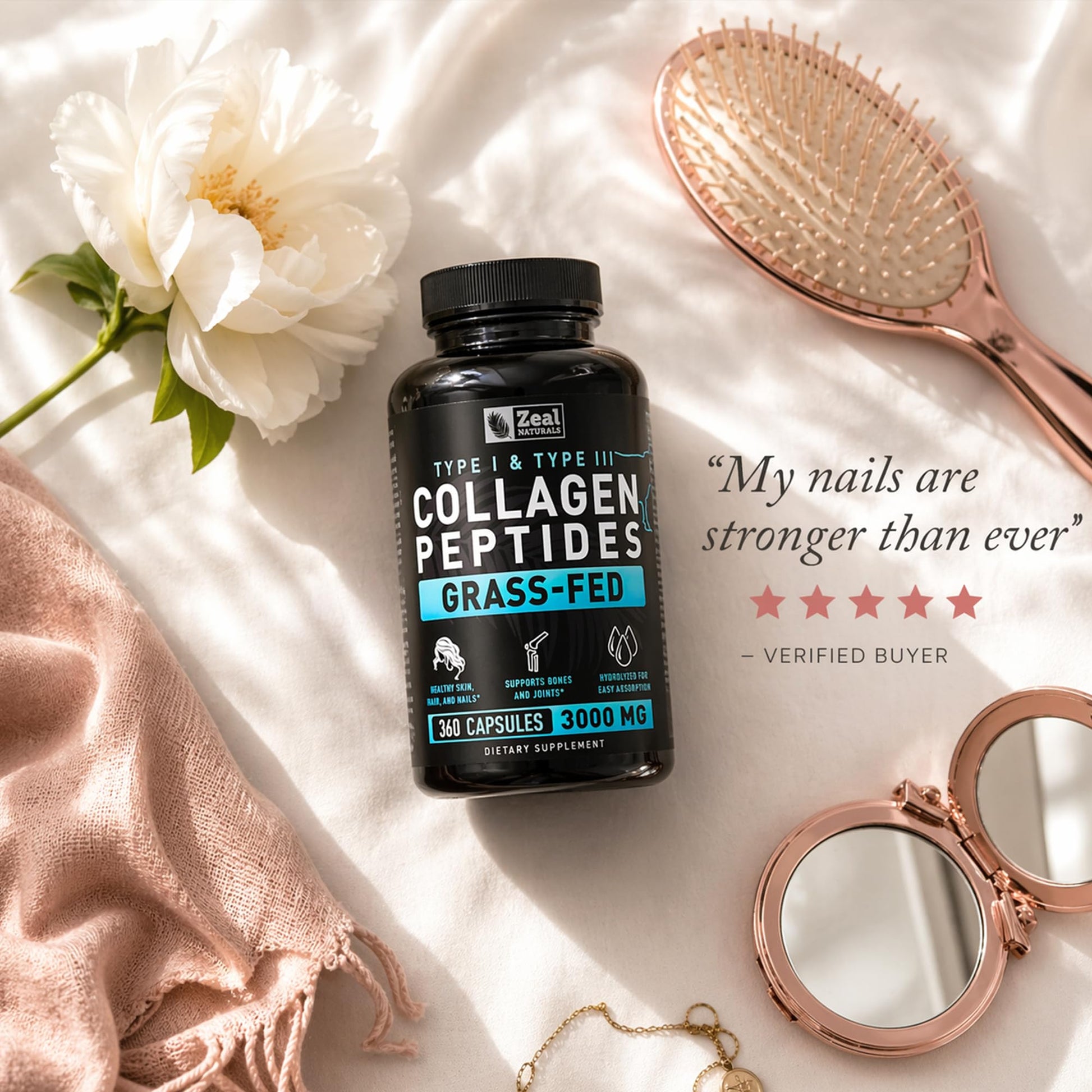 Collagen Peptides Capsules 360 Count - Grass Fed Bovine Hydrolyzed Collagen Pills - Hair, Skin & Nails, Joint Support - Collagen Supplements for Women & Men - Maple Wellness Supplements