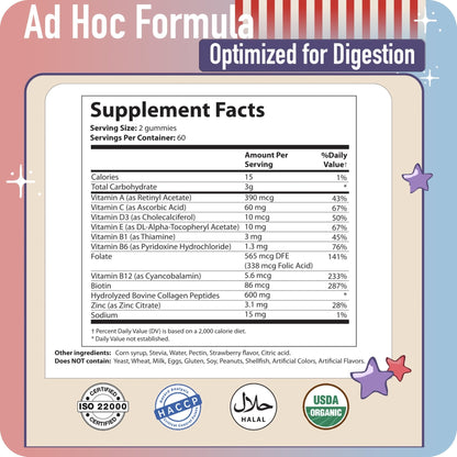 Collagen Peptides Gummies for Women – Biotin, Zinc, Vitamin D3 – 120 Count – Hydrolyzed Collagen Gummy Complex – Hair, Skin & Nails Support – Sugar-Free, Halal, Lactose-Free, Strawberry Cream Flavor - Maple Wellness Supplements