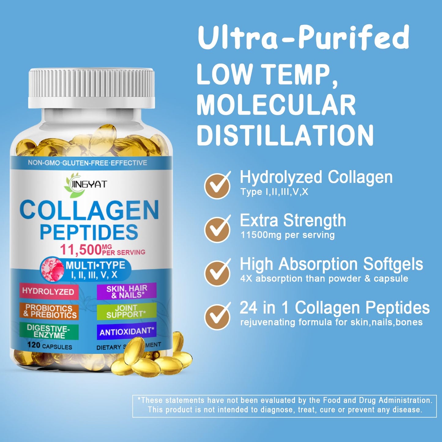 Collagen Peptides Softgels, Multi Collagen Peptide w/ Glucosamine Chondroitin MSM Biotin, Hydrolyzed Collagen Peptides Complex for Women Supports Skin Hair - Maple Wellness Supplements
