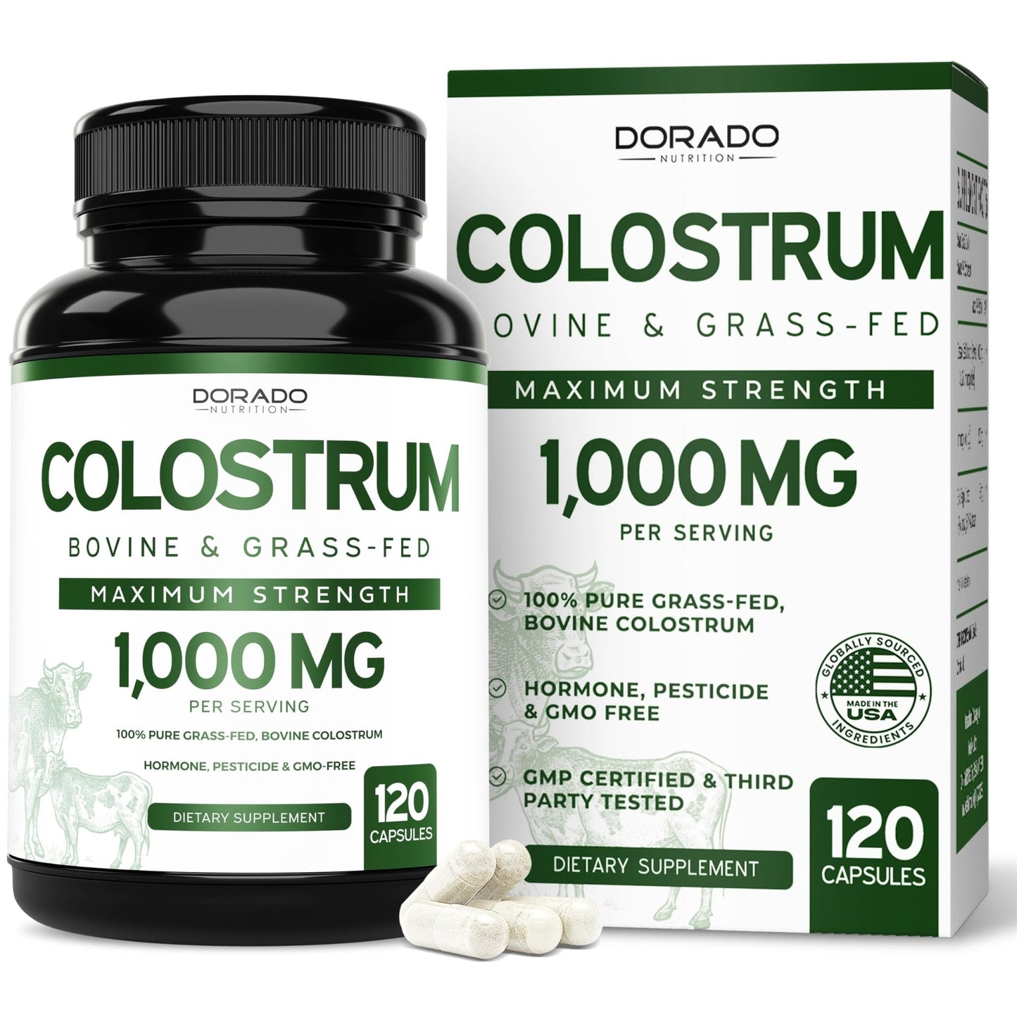 Colostrum (120 Count) Bovine Colostrum Capsules Supplement and Supergreens (60 Gummies) Superfood for Immunity Support with Greens Supplements with 8 Ingredient Power Blend - Vegan Safe & Made in USA - Maple Wellness Supplements