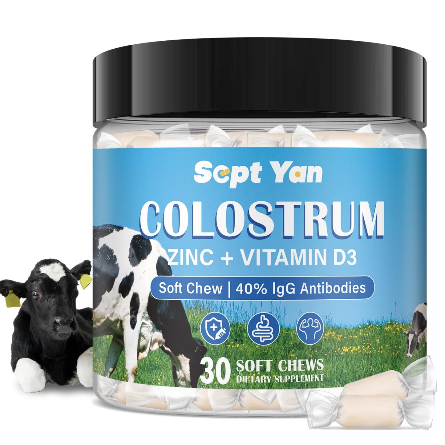 Colostrum Soft Chew Supplement (3000mg + 40% IgG), Concentrated Bovine Colostrum - Maple Wellness Supplements