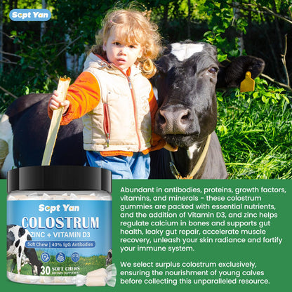 Colostrum Soft Chew Supplement (3000mg + 40% IgG), Concentrated Bovine Colostrum - Maple Wellness Supplements
