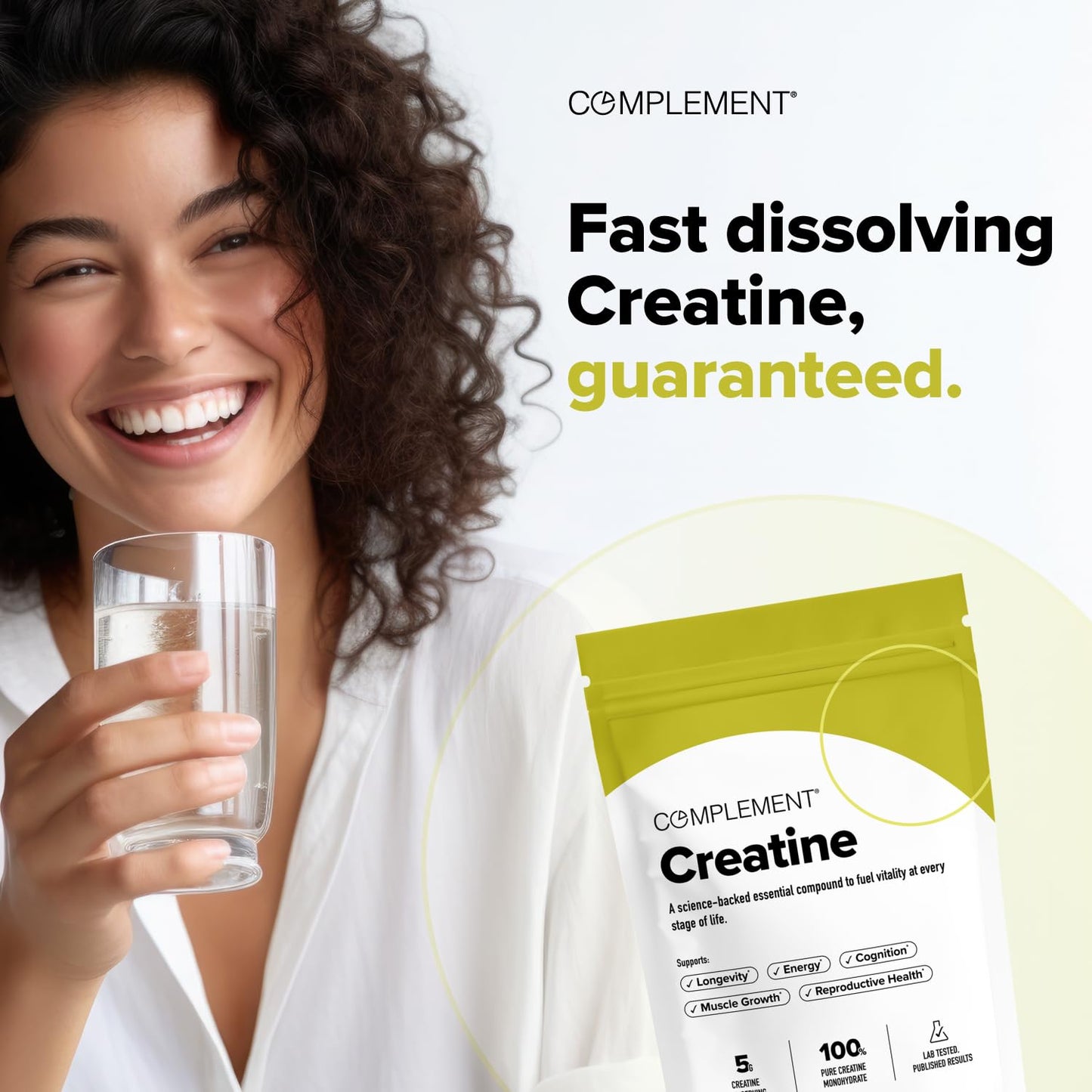 Complement Creatine Monohydrate Micronized Powder for Women and Men (5g, 60 Servings) Pre Workout, Post Workout, Muscle Recovery, Brain Health, Longevity- Vegan, Unflavored - Maple Wellness Supplements