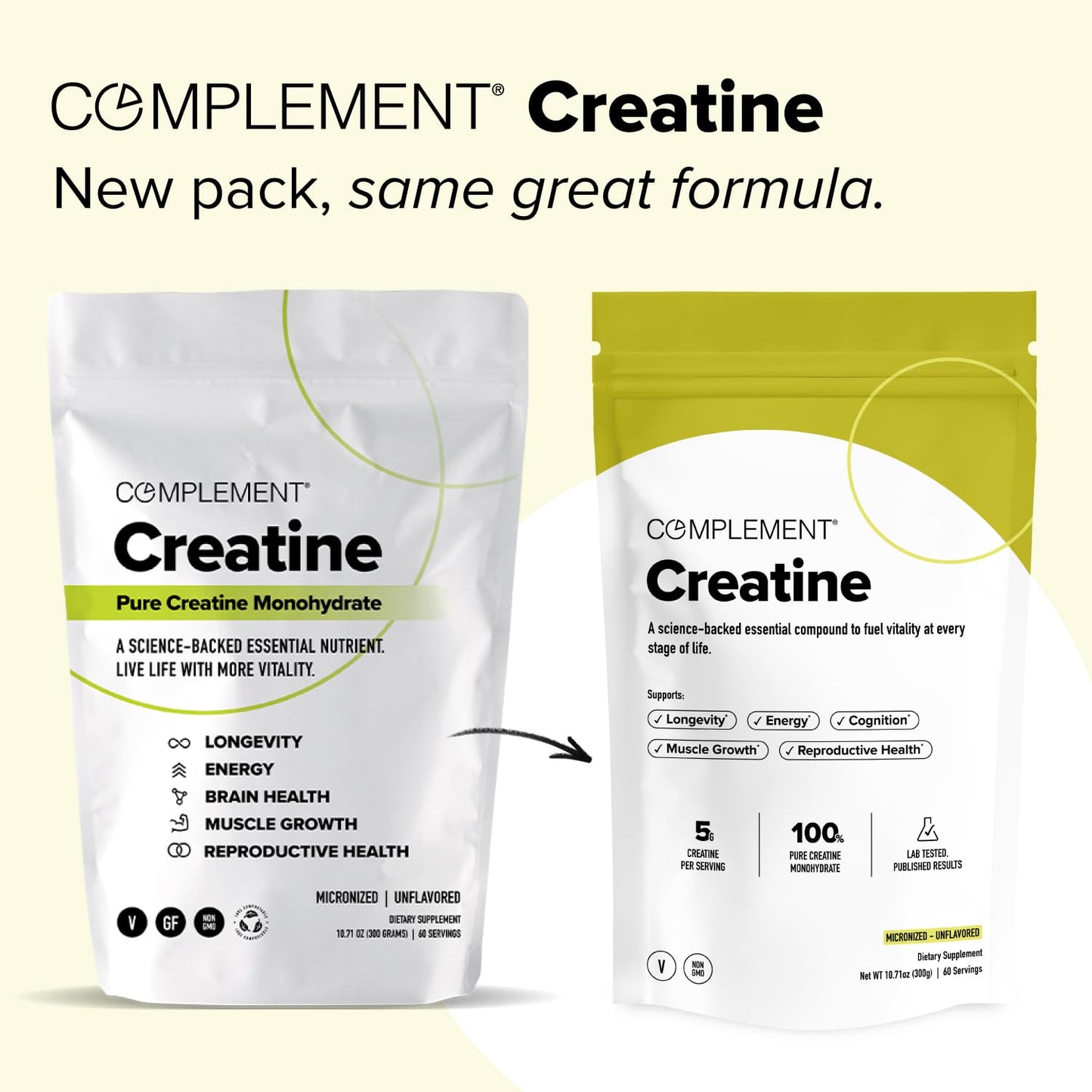 Complement Creatine Monohydrate Micronized Powder for Women and Men (5g, 60 Servings) Pre Workout, Post Workout, Muscle Recovery, Brain Health, Longevity- Vegan, Unflavored - Maple Wellness Supplements