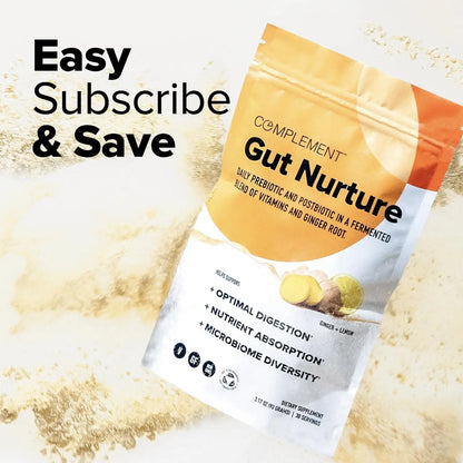 Complement Gut Nurture Prebiotic + Postbiotic Superfood Powder for Leaky Gut Repair, Probiotics for Digestive Health - Ginger Root - 30 Servings - Maple Wellness Supplements