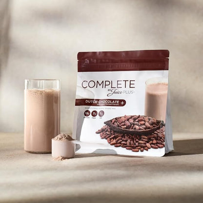 Complete by JuicePlus+ Dutch Chocolate Shakes - Plant-Based Nutrition - Whole Food Based Shake Powder with Protein, Fiber & Prebiotics - 30 Servings (2 Pouches, 15 Servings Each) - Maple Wellness Supplements
