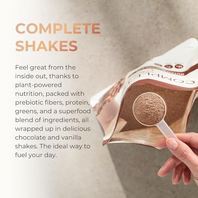 Complete by JuicePlus+ Dutch Chocolate Shakes - Plant-Based Nutrition - Whole Food Based Shake Powder with Protein, Fiber & Prebiotics - 30 Servings (2 Pouches, 15 Servings Each) - Maple Wellness Supplements