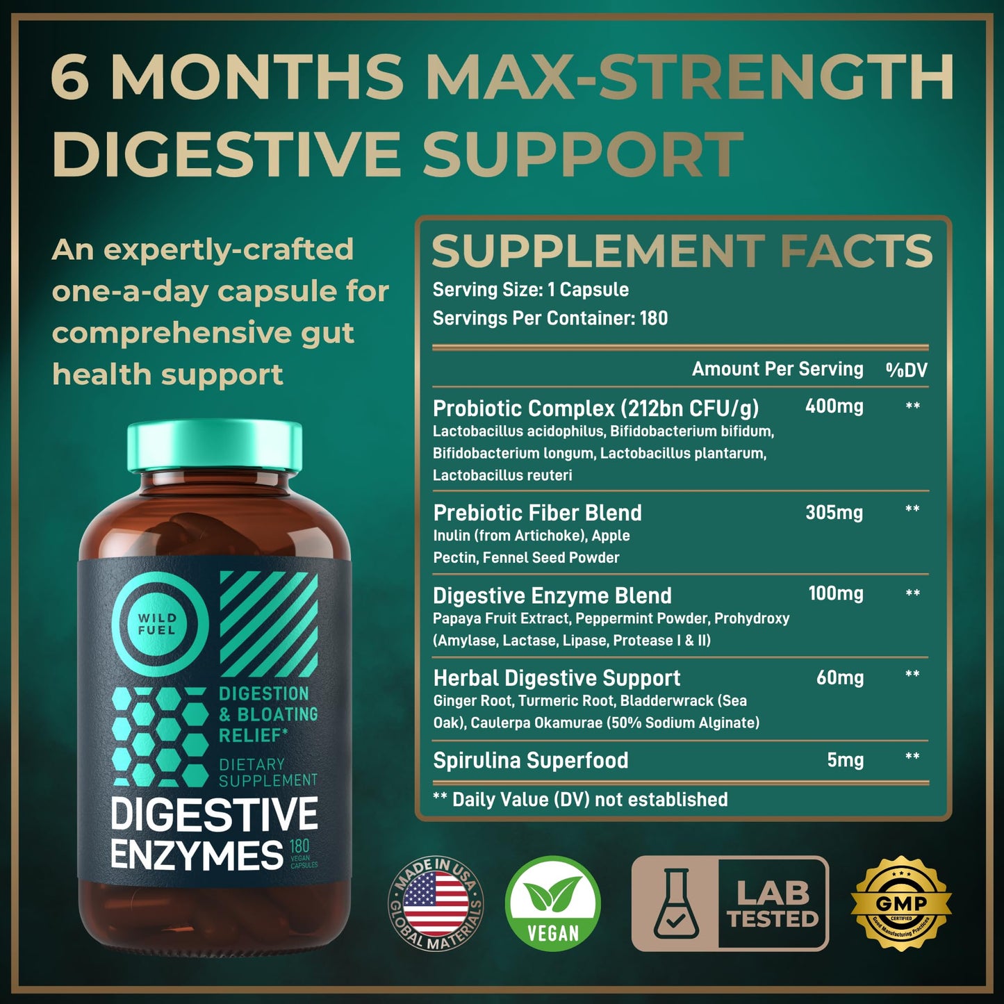 Complete Digestive Enzymes for Women & Men - 800mg Vegan Digestive Enzymes and Probiotics Prebiotics - Bloating Support, Gut Health & Digestion Supplement - Maple Wellness Supplements