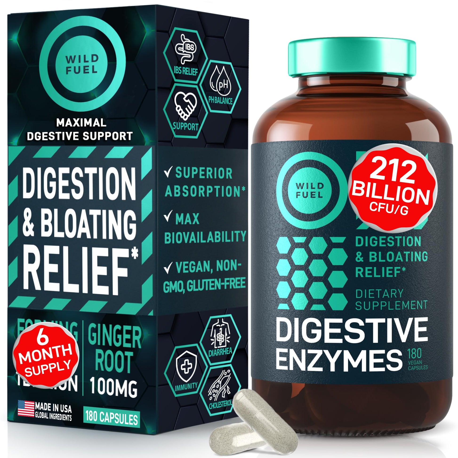 Complete Digestive Enzymes for Women & Men - 800mg Vegan Digestive Enzymes and Probiotics Prebiotics - Bloating Support, Gut Health & Digestion Supplement - Maple Wellness Supplements